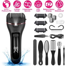 Electric Foot Callus Remover Foot Grinder Rechargeable Foot File Dead Skin Pedicure Machine w/ 3 Roller Heads 2 Speeds 18 in 1 Foot Care Tool